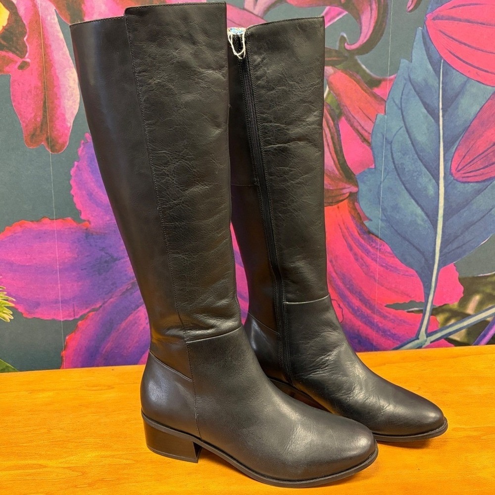 NEW Rockport Black Leather Tall Knee High Block Heel Boots Low Heel Womens 9